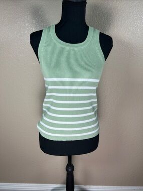 Lexi Light Green & White Striped Ribbed Sweater Tank Top Women’s Medium